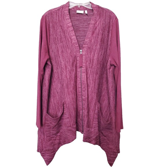 LOGO Lori Goldstein Knit Full-Zip Cardigan with Faux Suede Details Size Large - Picture 1 of 6